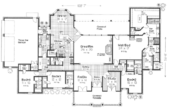 Floor Plan - Main Floor for Country House Plan #310-555 - 4 bed, 4.5 bath