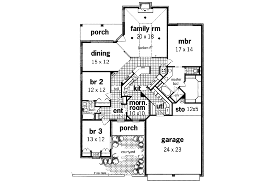 Floor Plan - Main Floor for European House Plan #45-192 - 3 bed, 2 bath