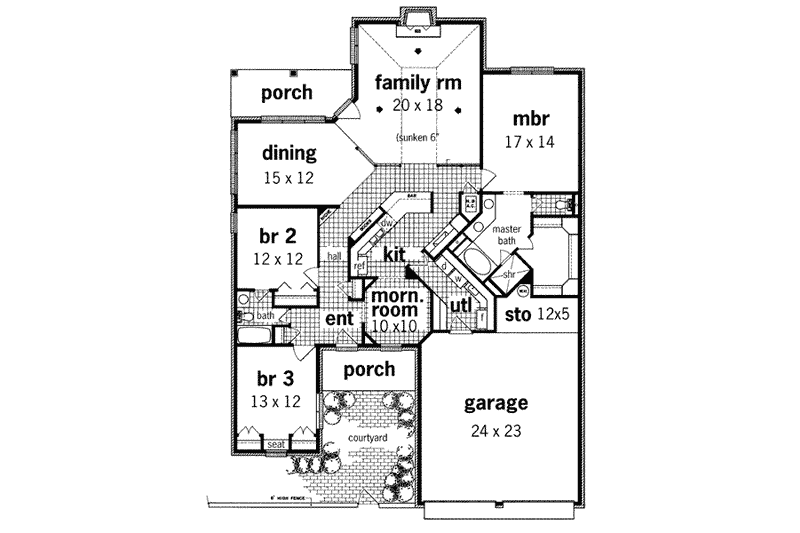 House Blueprint - Floor Plan - Main Floor for European House Plan #45-192 - 3 bed, 2 bath