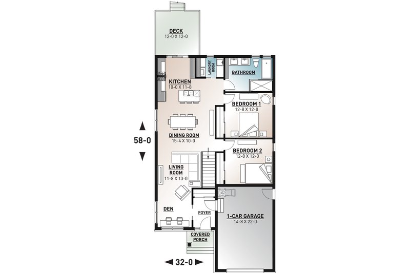 House Plan Design - Floor Plan - Main Floor for Craftsman House Plan #23-2903 - 2 bed, 1 bath