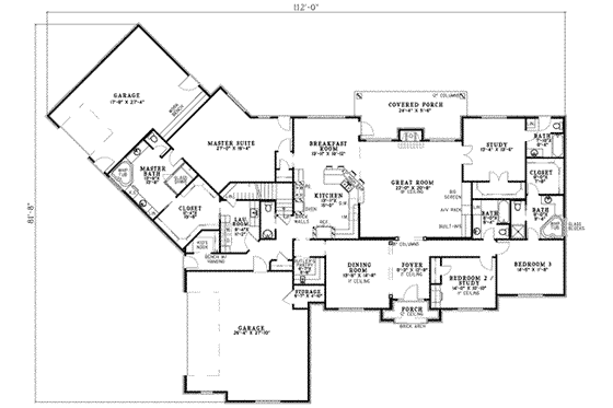 Floor Plan - Main Floor for Traditional House Plan #17-2122 - 3 bed, 4.5 bath