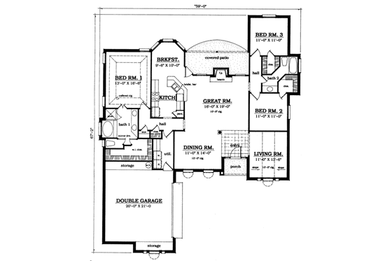 Floor Plan - Main Floor for European House Plan #42-135 - 3 bed, 2 bath