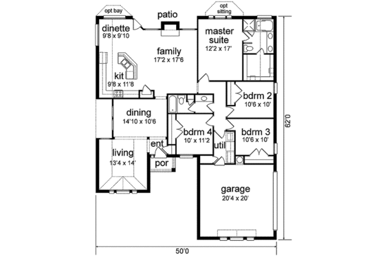 Floor Plan - Main Floor for Traditional House Plan #84-177 - 4 bed, 2 bath