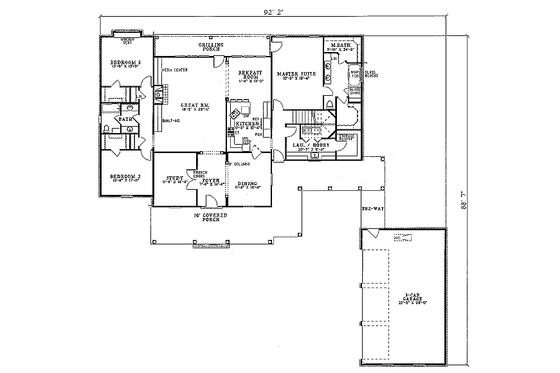 Floor Plan - Main Floor for Southern House Plan #17-2004 - 5 bed, 3 bath