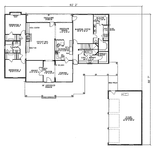 Home Plan - Southern Floor Plan - Main Floor Plan #17-2004