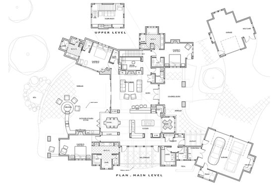 Prairie style house plan, main level floor plan
