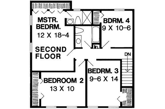 Floor Plan - Upper Floor for Colonial House Plan #312-117 - 4 bed, 2.5 bath