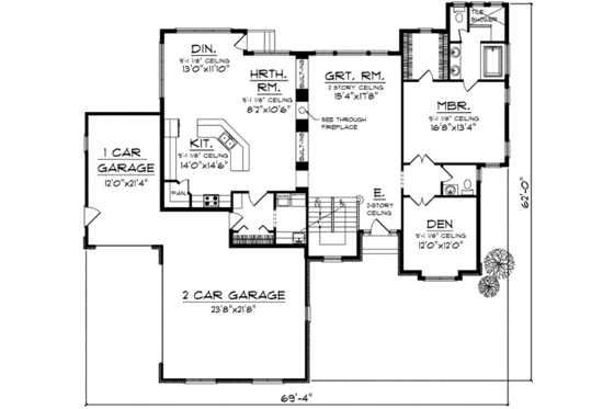 Floor Plan - Main Floor for Colonial House Plan #70-632 - 4 bed, 3.5 bath