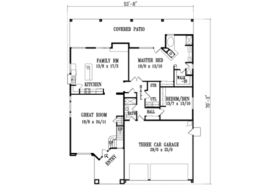 Floor Plan - Main Floor for Traditional House Plan #1-1096 - 5 bed, 4 bath