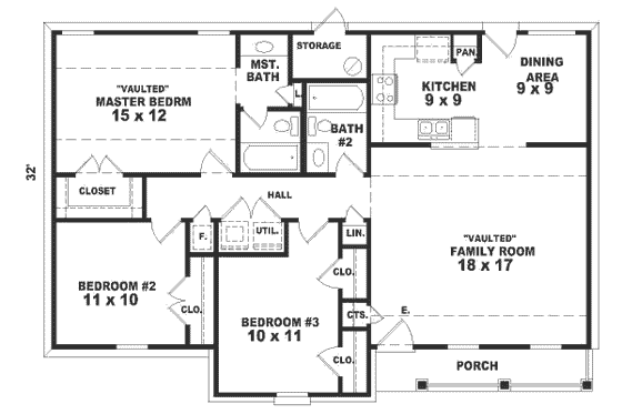 Floor Plan - Main Floor for Traditional House Plan #81-167 - 3 bed, 2 bath