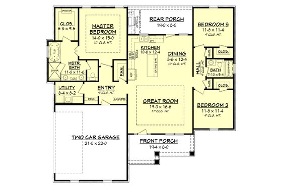 Floor Plan - Main Floor for Craftsman House Plan #430-149 - 3 bed, 2 bath