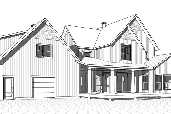 Exterior - Rear Elevation 1 for Farmhouse House Plan #23-2687 - 4 bed, 3.5 bath