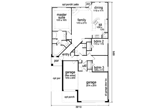 Floor Plan - Main Floor for European House Plan #84-331 - 3 bed, 2 bath