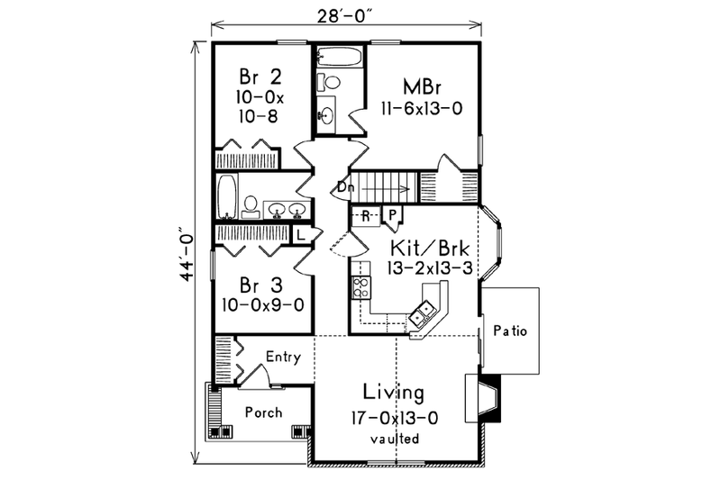 House Plan Design - Floor Plan - Main Floor for Cottage House Plan #57-196 - 3 bed, 2 bath