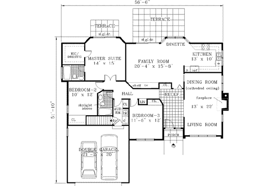 Floor Plan - Main Floor for Traditional House Plan #3-151 - 3 bed, 2 bath