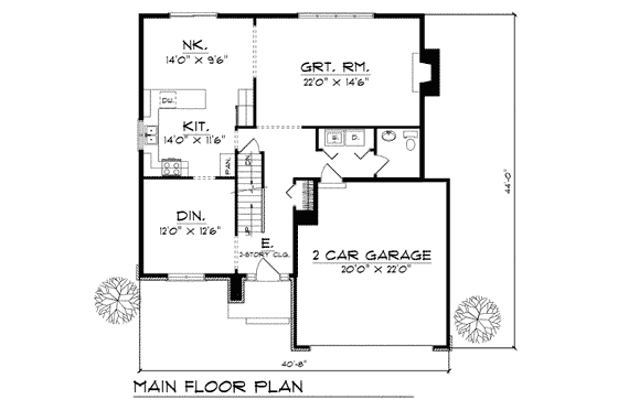 Floor Plan - Main Floor for Traditional House Plan #70-302 - 4 bed, 2.5 bath