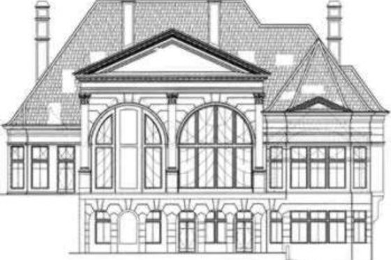 Exterior - Rear Elevation for European House Plan #119-163 - 5 bed, 6.5 bath