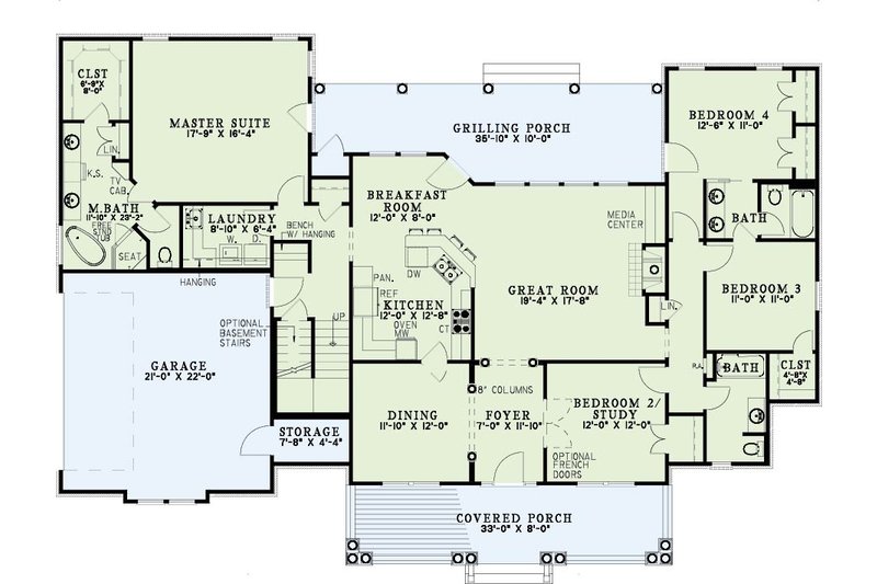 House Blueprint - Floor Plan - Main Floor for Farmhouse House Plan #923-472 - 4 bed, 2.5 bath