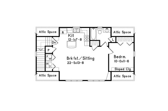 Floor Plan - Upper Floor for Traditional House Plan #22-640 - 1 bed, 1 bath