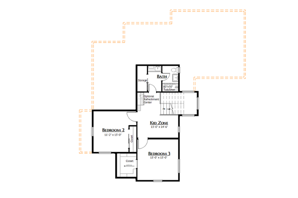 House Blueprint - Floor Plan - Upper Floor for European House Plan #1099-20 - 3 bed, 2.5 bath