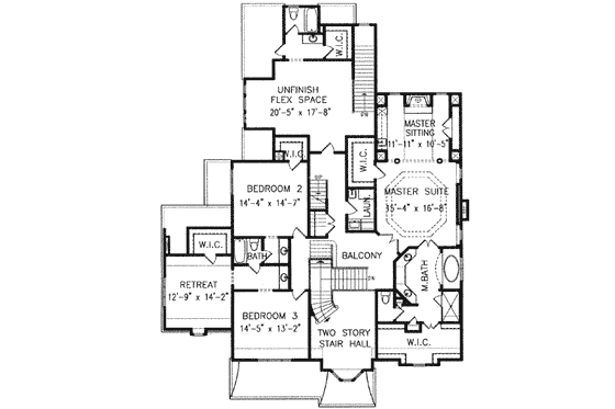 Floor Plan - Upper Floor for Southern House Plan #54-154 - 5 bed, 5 bath