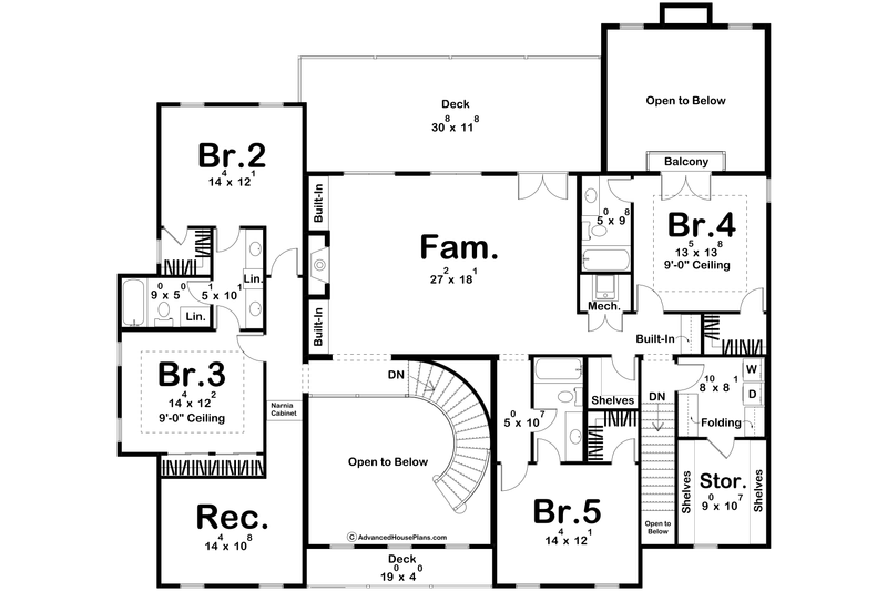 House Design - Floor Plan - Upper Floor for Mediterranean House Plan #455-524 - 5 bed, 4.5 bath