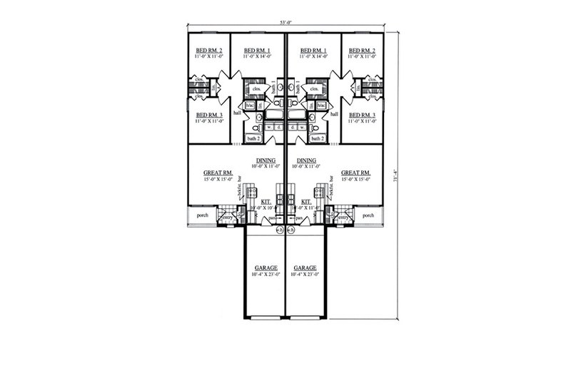 House Design - Floor Plan - Main Floor for Country House Plan #42-377 - 3 bed, 2 bath