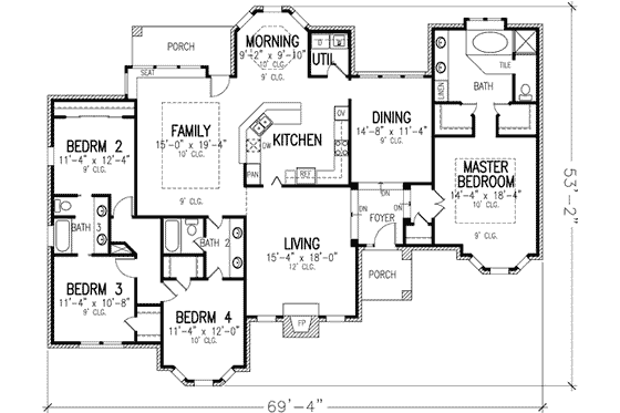 Floor Plan - Main Floor for European House Plan #410-204 - 4 bed, 3 bath