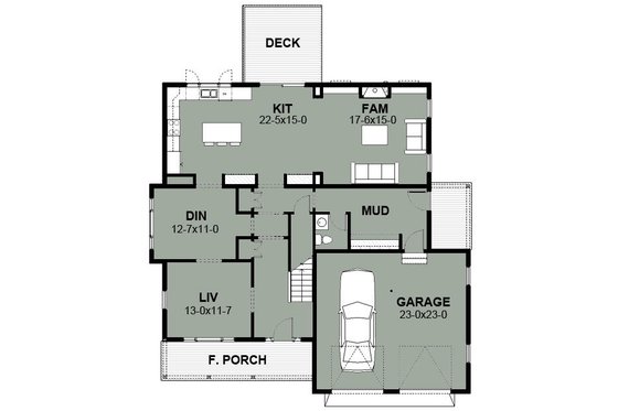 Floor Plan - Main Floor for Farmhouse House Plan #497-16 - 4 bed, 3.5 bath