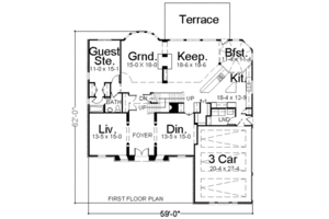 Floor Plan - Main Floor for Colonial House Plan #119-316 - 6 bed, 3 bath