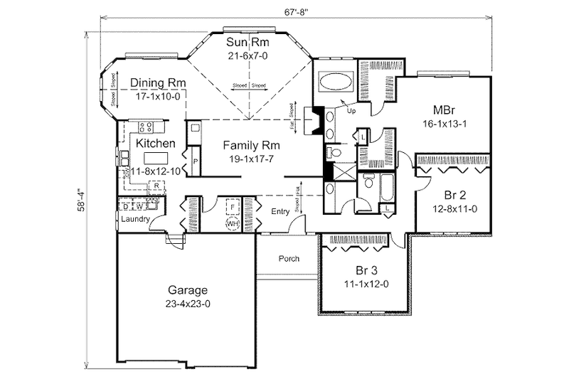Home Plan - Floor Plan - Main Floor for Traditional House Plan #57-458 - 2 bed, 2 bath