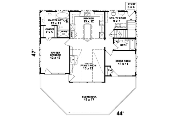Floor Plan - Main Floor for Bungalow House Plan #81-1659 - 3 bed, 3 bath