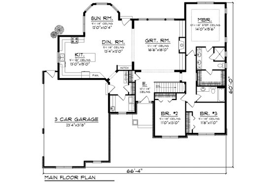 Floor Plan - Main Floor for Ranch House Plan #70-1168 - 3 bed, 2 bath