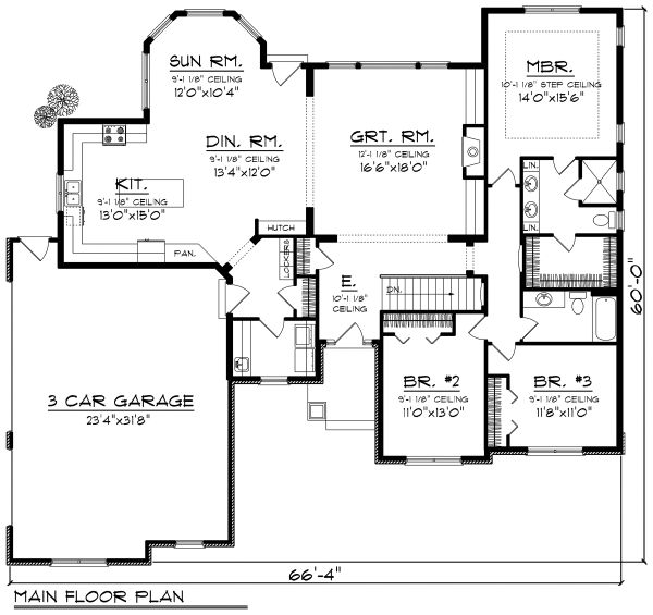 House Plan Design - Ranch Floor Plan - Main Floor Plan #70-1168