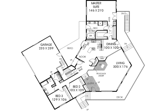 Floor Plan - Main Floor for Modern House Plan #60-429 - 3 bed, 2 bath