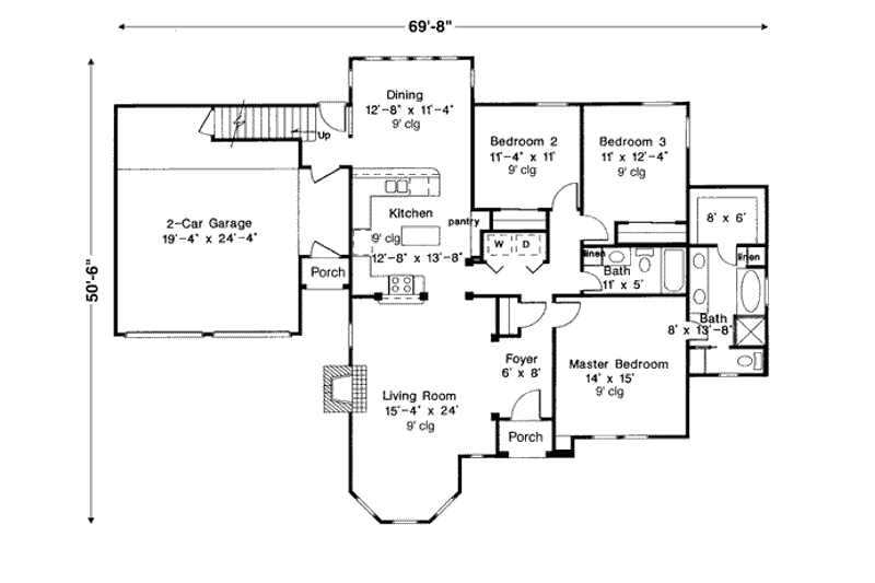 Home Plan - Floor Plan - Main Floor for European House Plan #410-393 - 3 bed, 2 bath