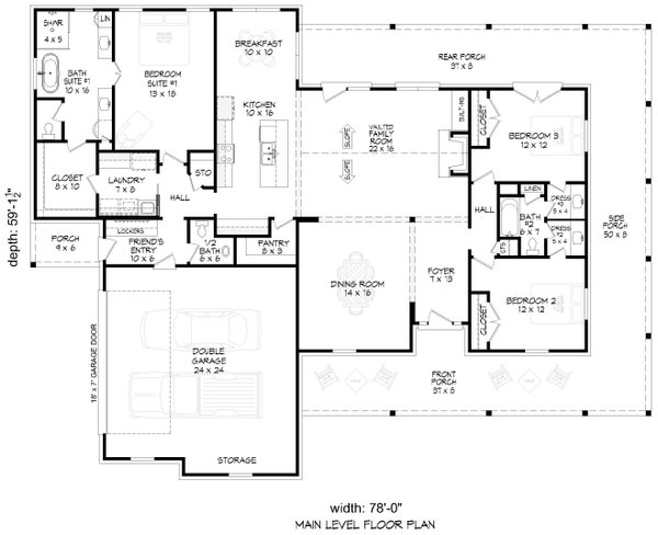 Farmhouse Floor Plan - Main Floor Plan #932-1169