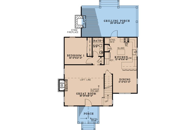 Home Plan - Floor Plan - Main Floor for Cabin House Plan #923-389 - 3 bed, 2 bath