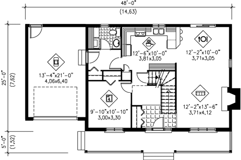 House Plan Design - Floor Plan - Main Floor for Victorian House Plan #25-263 - 3 bed, 1.5 bath