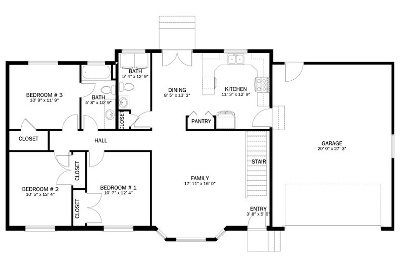 House Plan Design - Floor Plan - Main Floor for Ranch House Plan #1060-388 - 3 bed, 1.5 bath