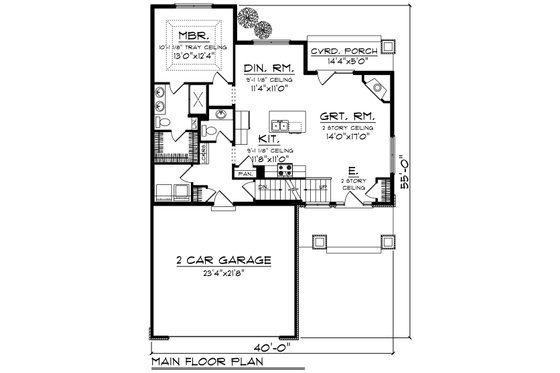 Floor Plan - Main Floor for Craftsman House Plan #70-1239 - 3 bed, 2.5 bath