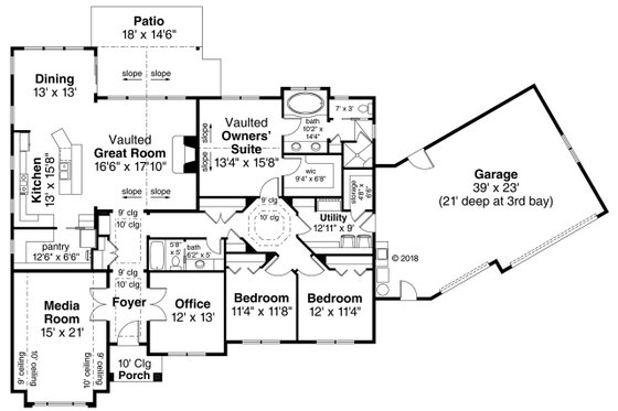 Floor Plan - Main Floor for Ranch House Plan #124-1119 - 3 bed, 2 bath