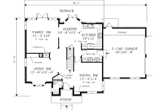 Floor Plan - Main Floor for Colonial House Plan #3-203 - 4 bed, 2.5 bath