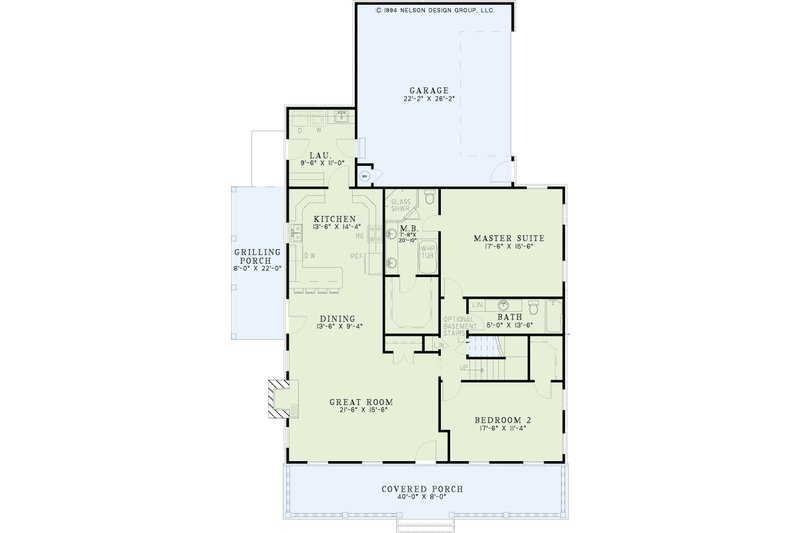 Architectural House Design - Floor Plan - Main Floor for Country House Plan #17-2181 - 2 bed, 2 bath