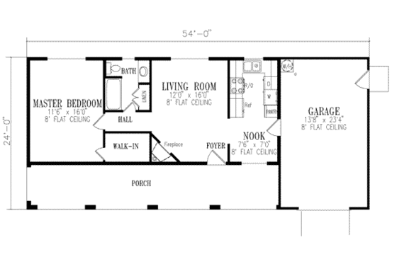 Floor Plan - Main Floor for Ranch House Plan #1-106 - 1 bed, 1 bath