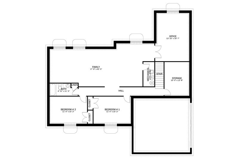 House Blueprint - Floor Plan - Lower Floor for Ranch House Plan #1060-376 - 3 bed, 2.5 bath