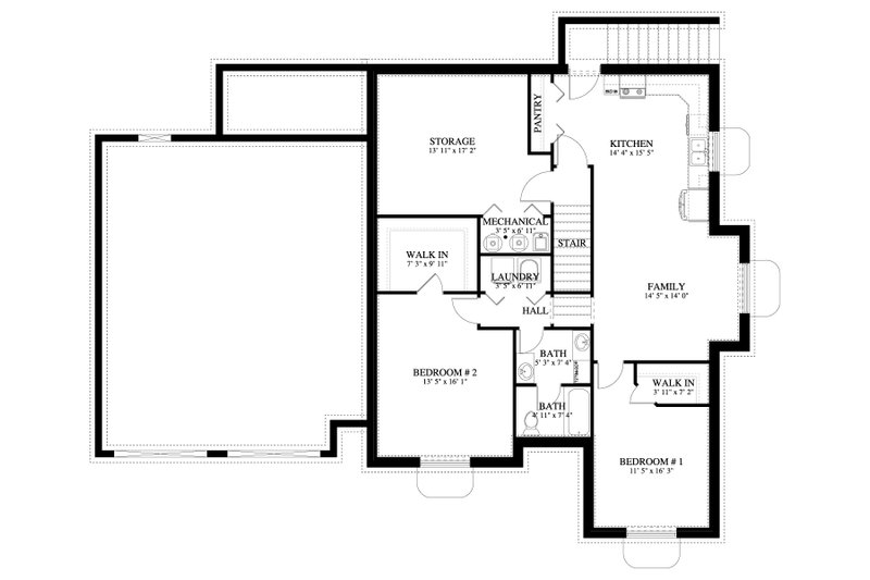 House Plan Design - Floor Plan - Lower Floor for Cottage House Plan #1060-64 - 2 bed, 2 bath