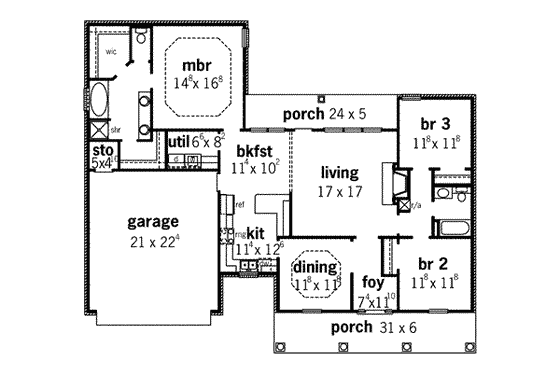 Floor Plan - Main Floor for European House Plan #16-318 - 3 bed, 2 bath