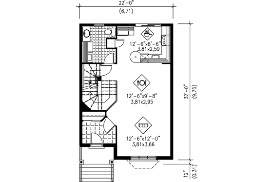 Floor Plan - Main Floor for Traditional House Plan #25-206 - 2 bed, 1.5 bath