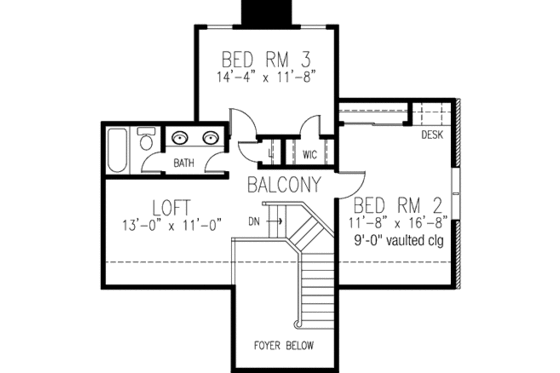 Floor Plan - Upper Floor for European House Plan #410-373 - 3 bed, 2.5 bath